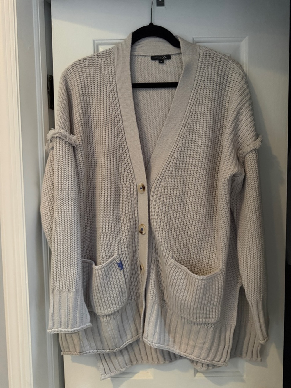 Light Cream Chunky Knit Button-Front Cardigan Sweater